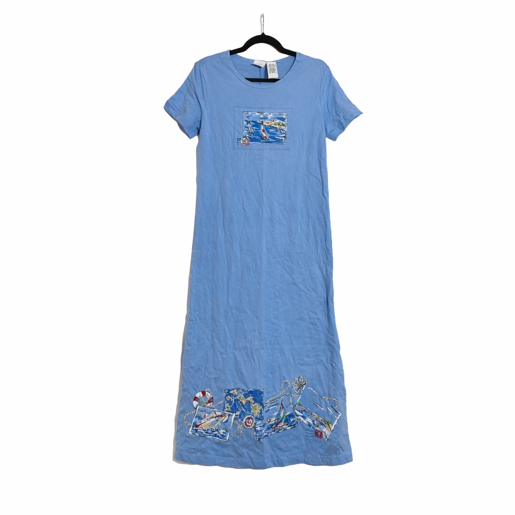 Vintage Y2k Bobbie Brooks Light Blue Nautical Summer Beach Boat Day Dress